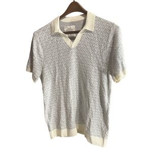 Hollister Mens Knit Polo Shirt Short Sleeve Diamond Pattern White Cream Size M